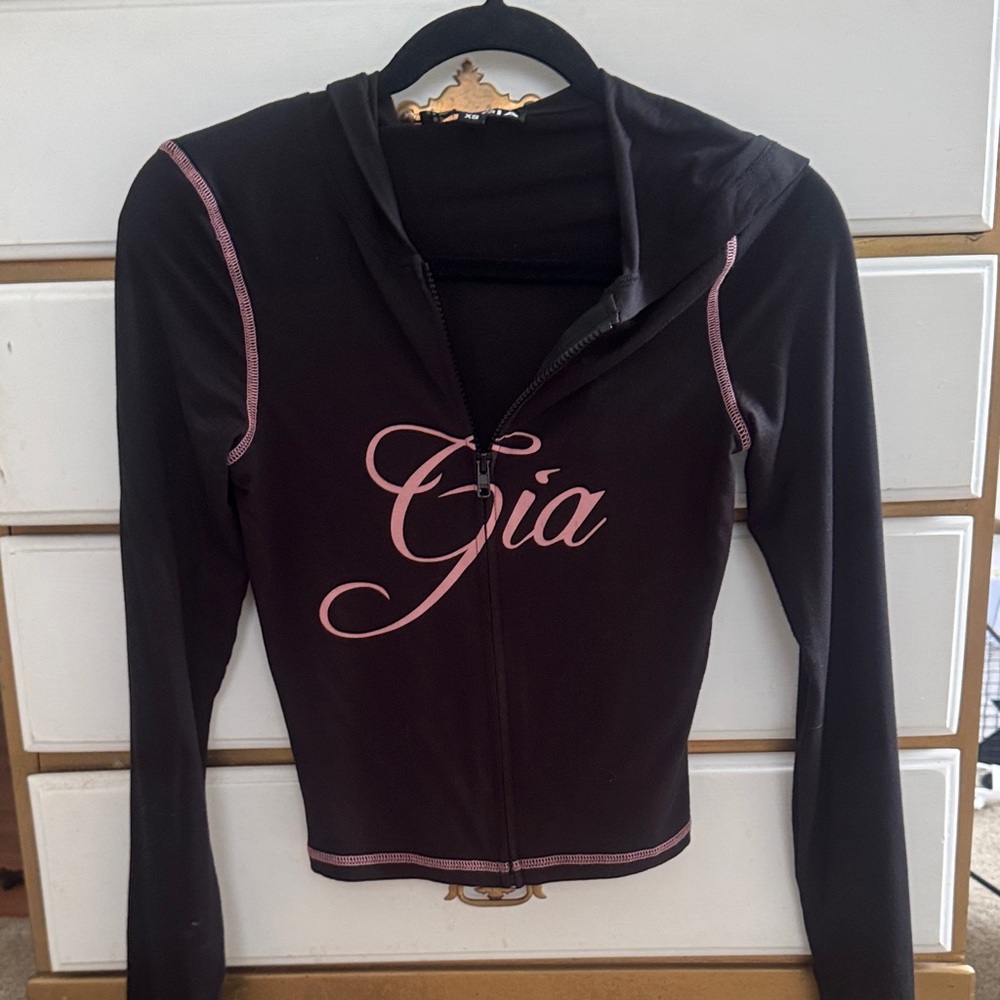 I.AM.GIA Black Zip-Up Hoodie with Pink Logo